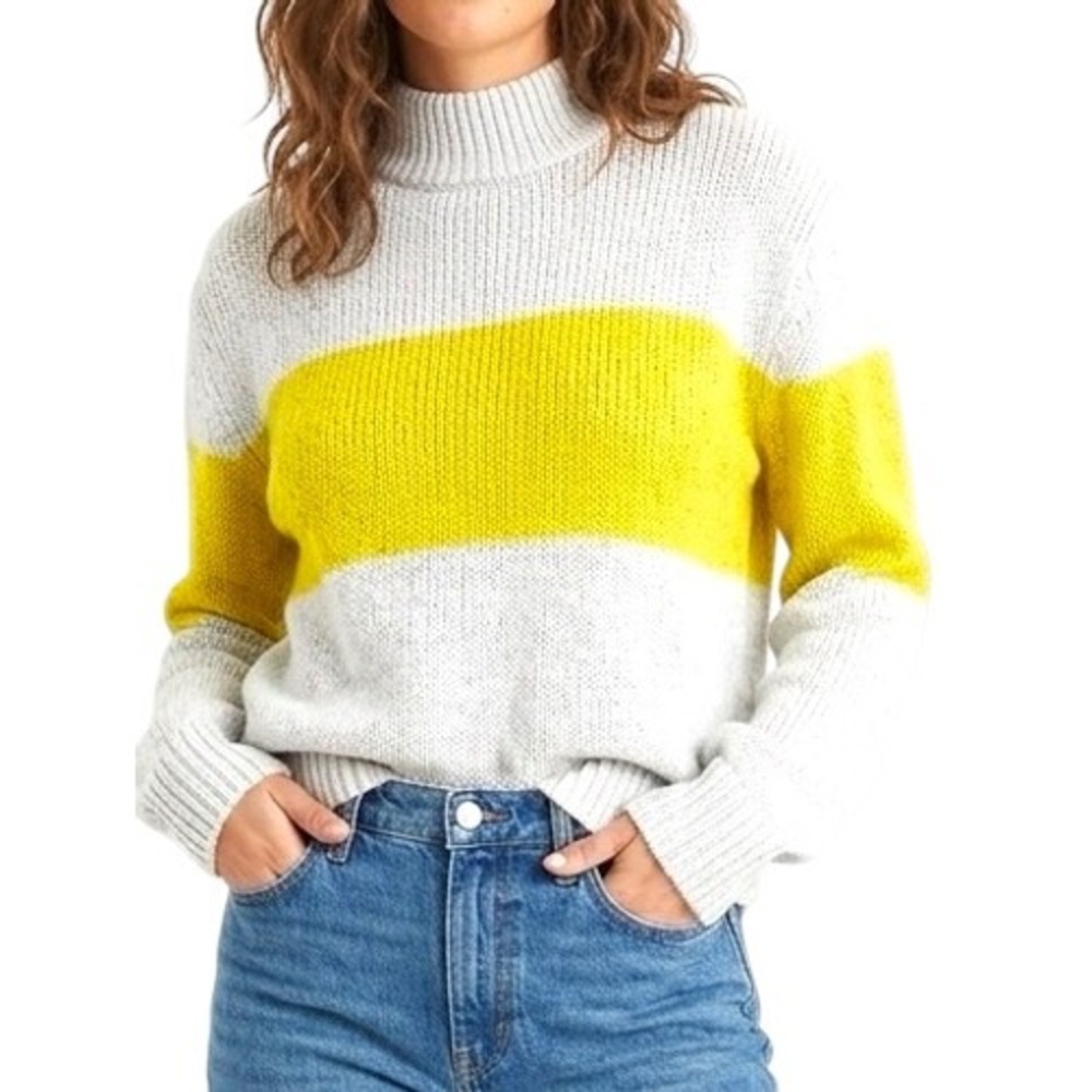 Aerie Oh Snow Soft Colorblock Striped Mock Neck Chunky Knit Sweater - Sz S